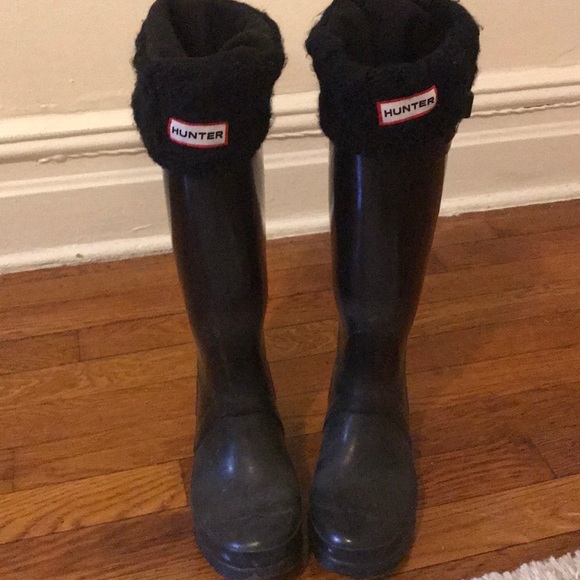 Hunter Tall Glossy Rainboots Size 6 Plus Socks - Picture 8 of 9